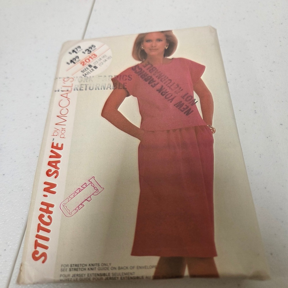 Vintage McCalls Stitch N Save 2013 Sewing Pattern Top Skirt Size B 12-14-16 80s